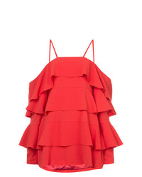 rotes gerade geschnittenes Kleid mit Rüschen von Strateas Carlucci