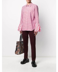 rotes horizontal gestreiftes Langarmhemd von Comme Des Garcons Homme Plus