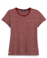 rotes horizontal gestreiftes T-Shirt mit einem Rundhalsausschnitt