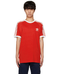 rotes horizontal gestreiftes T-Shirt mit einem Rundhalsausschnitt von adidas Originals