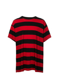 rotes horizontal gestreiftes T-Shirt mit einem Rundhalsausschnitt von Amiri