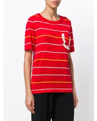 rotes horizontal gestreiftes T-Shirt mit einem Rundhalsausschnitt von Sonia Rykiel