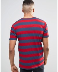 rotes horizontal gestreiftes T-Shirt mit einem Rundhalsausschnitt von Ringspun