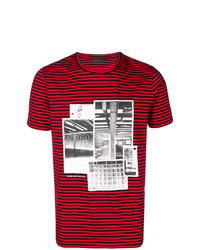 rotes horizontal gestreiftes T-Shirt mit einem Rundhalsausschnitt von Diesel Black Gold