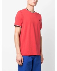 rotes horizontal gestreiftes T-Shirt mit einem Rundhalsausschnitt von Fred Perry