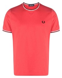 rotes horizontal gestreiftes T-Shirt mit einem Rundhalsausschnitt von Fred Perry