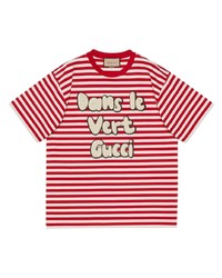 rotes horizontal gestreiftes T-Shirt mit einem Rundhalsausschnitt von Gucci