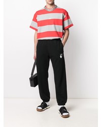 rotes horizontal gestreiftes T-Shirt mit einem Rundhalsausschnitt von MSGM