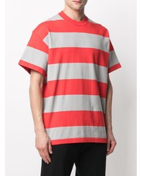 rotes horizontal gestreiftes T-Shirt mit einem Rundhalsausschnitt von MSGM