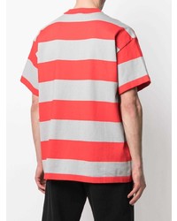 rotes horizontal gestreiftes T-Shirt mit einem Rundhalsausschnitt von MSGM