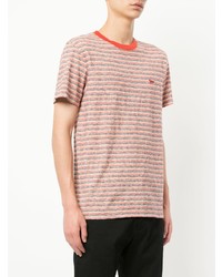 rotes horizontal gestreiftes T-Shirt mit einem Rundhalsausschnitt von MAISON KITSUNÉ