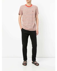 rotes horizontal gestreiftes T-Shirt mit einem Rundhalsausschnitt von MAISON KITSUNÉ