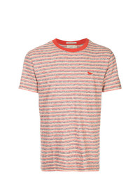 rotes horizontal gestreiftes T-Shirt mit einem Rundhalsausschnitt von MAISON KITSUNÉ
