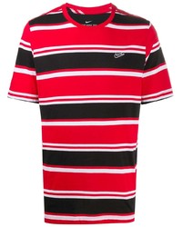 rotes horizontal gestreiftes T-Shirt mit einem Rundhalsausschnitt von Nike