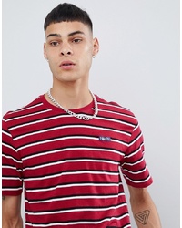 rotes horizontal gestreiftes T-Shirt mit einem Rundhalsausschnitt von Nike SB