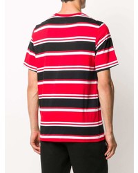 rotes horizontal gestreiftes T-Shirt mit einem Rundhalsausschnitt von Nike