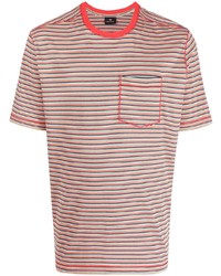 rotes horizontal gestreiftes T-Shirt mit einem Rundhalsausschnitt von PS Paul Smith