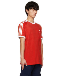 rotes horizontal gestreiftes T-Shirt mit einem Rundhalsausschnitt von adidas Originals