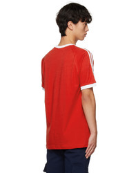 rotes horizontal gestreiftes T-Shirt mit einem Rundhalsausschnitt von adidas Originals