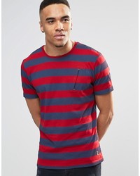 rotes horizontal gestreiftes T-Shirt mit einem Rundhalsausschnitt von Ringspun