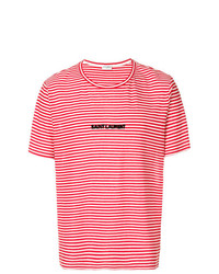 rotes horizontal gestreiftes T-Shirt mit einem Rundhalsausschnitt von Saint Laurent