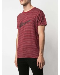 rotes horizontal gestreiftes T-Shirt mit einem Rundhalsausschnitt von Saint Laurent