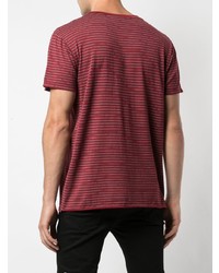 rotes horizontal gestreiftes T-Shirt mit einem Rundhalsausschnitt von Saint Laurent