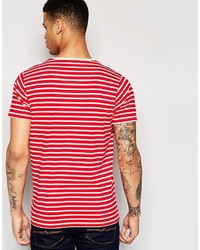 rotes horizontal gestreiftes T-Shirt mit einem Rundhalsausschnitt von Brave Soul