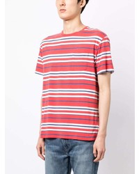 rotes horizontal gestreiftes T-Shirt mit einem Rundhalsausschnitt von Polo Ralph Lauren