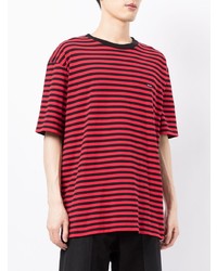 rotes horizontal gestreiftes T-Shirt mit einem Rundhalsausschnitt von Undercoverism