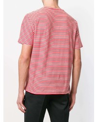 rotes horizontal gestreiftes T-Shirt mit einem Rundhalsausschnitt von Saint Laurent