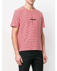 rotes horizontal gestreiftes T-Shirt mit einem Rundhalsausschnitt von Saint Laurent