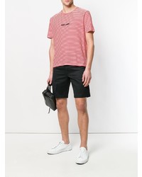 rotes horizontal gestreiftes T-Shirt mit einem Rundhalsausschnitt von Saint Laurent