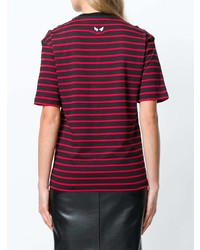 rotes horizontal gestreiftes T-Shirt mit einem Rundhalsausschnitt von McQ Alexander McQueen