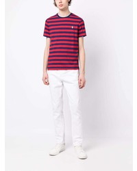 rotes horizontal gestreiftes T-Shirt mit einem Rundhalsausschnitt von Polo Ralph Lauren