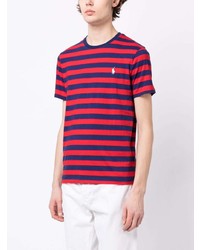 rotes horizontal gestreiftes T-Shirt mit einem Rundhalsausschnitt von Polo Ralph Lauren