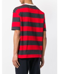 rotes horizontal gestreiftes T-Shirt mit einem Rundhalsausschnitt von Maison Margiela