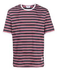 rotes horizontal gestreiftes T-Shirt mit einem Rundhalsausschnitt von Thom Browne