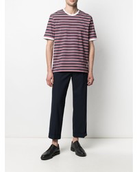 rotes horizontal gestreiftes T-Shirt mit einem Rundhalsausschnitt von Thom Browne