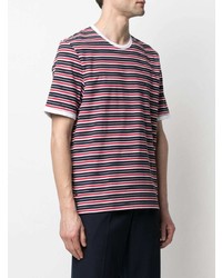 rotes horizontal gestreiftes T-Shirt mit einem Rundhalsausschnitt von Thom Browne