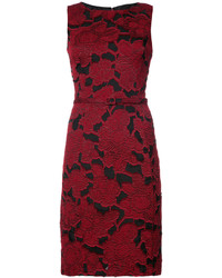 rotes Kleid aus Brokat mit Blumenmuster von Oscar de la Renta