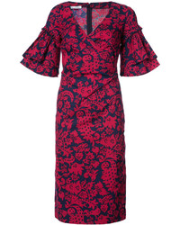 rotes Kleid aus Brokat mit Rüschen von Oscar de la Renta