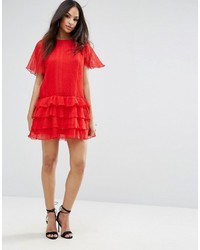 rotes Kleid aus Netzstoff mit Rüschen von Missguided