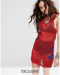rotes Kleid aus Netzstoff von Reclaimed Vintage