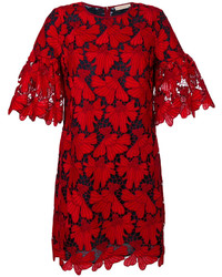 rotes Kleid mit Reliefmuster von Tory Burch