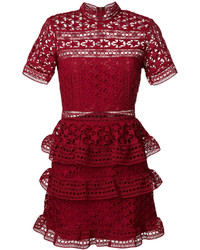 rotes Kleid mit Rüschen von Self-Portrait