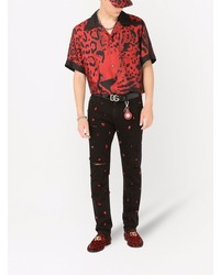rotes Kurzarmhemd mit Leopardenmuster von Dolce & Gabbana