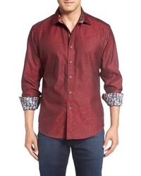 rotes Langarmhemd mit geometrischem Muster