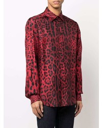 rotes Langarmhemd mit Leopardenmuster von Dolce & Gabbana