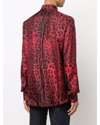 rotes Langarmhemd mit Leopardenmuster von Dolce & Gabbana